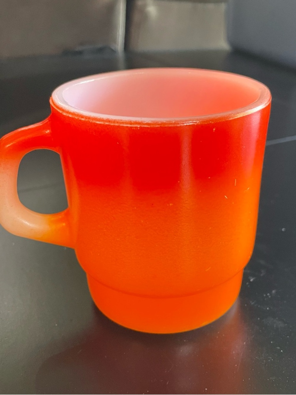 Vintage Orange Fire King Anchor Hocking Glass Mug Cup Mid Century Mod USA coffee - Picture 2 of 6